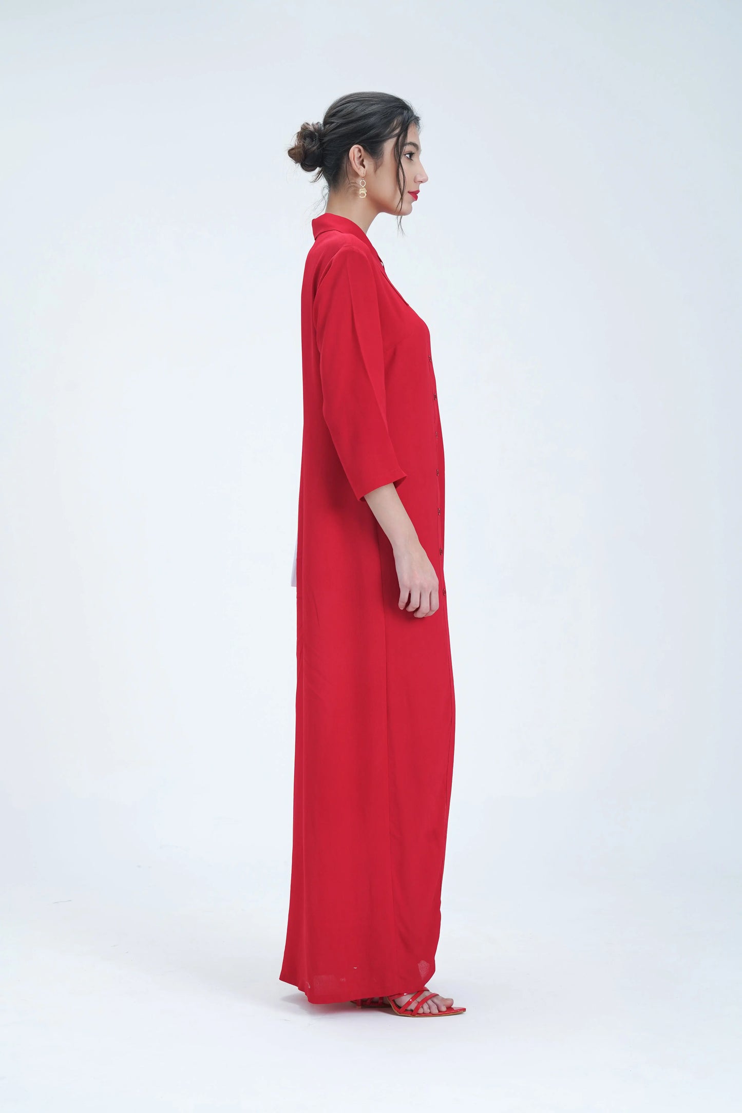 Long Relaxed Red Shirt Dress Le Concept