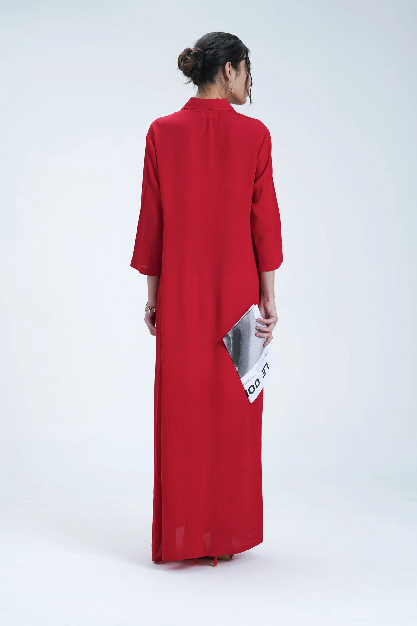 Long Relaxed Red Shirt Dress Le Concept