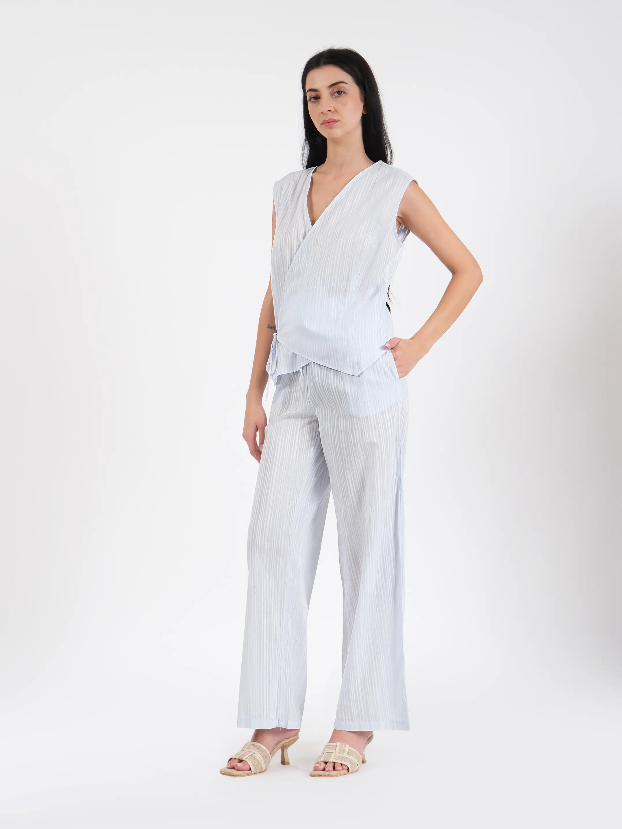 Liv Blue Dobby Wrap Top