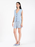 Berenice Blue Linen Waistcoat