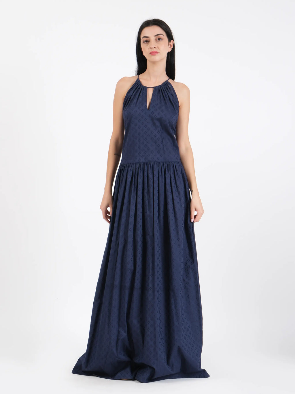 Alia Navy Blue Dobby Dress