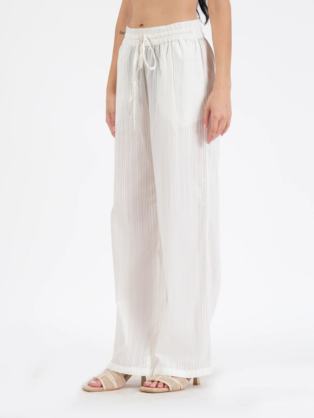 Pantalon en coton blanc texturé Coralie