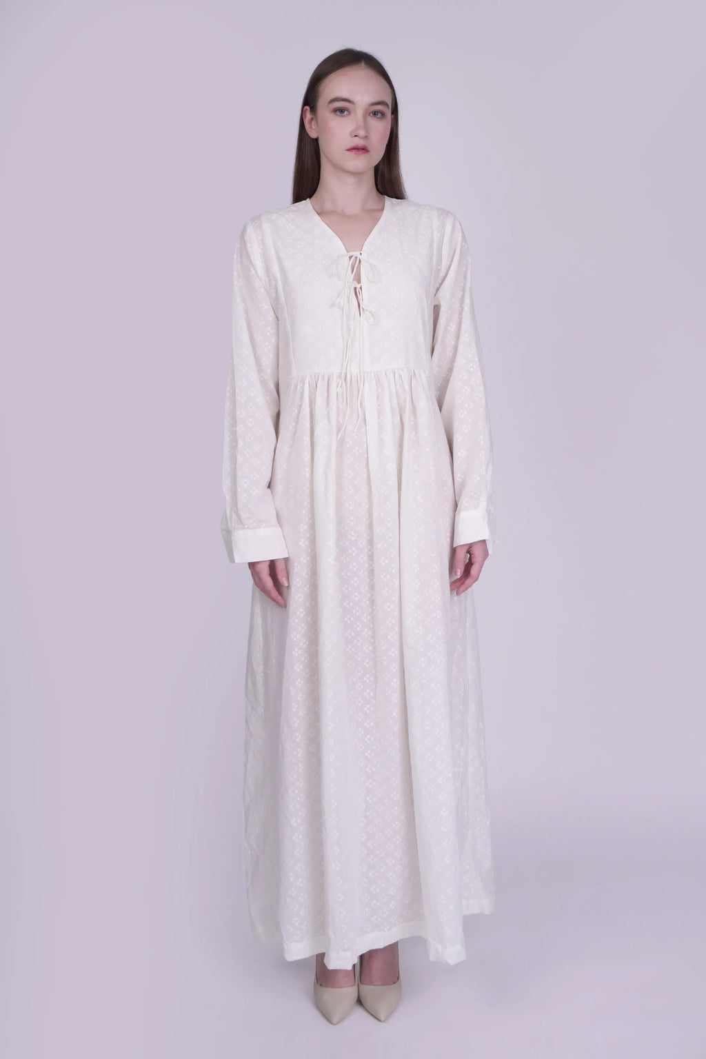 Nora White Dobby Dress