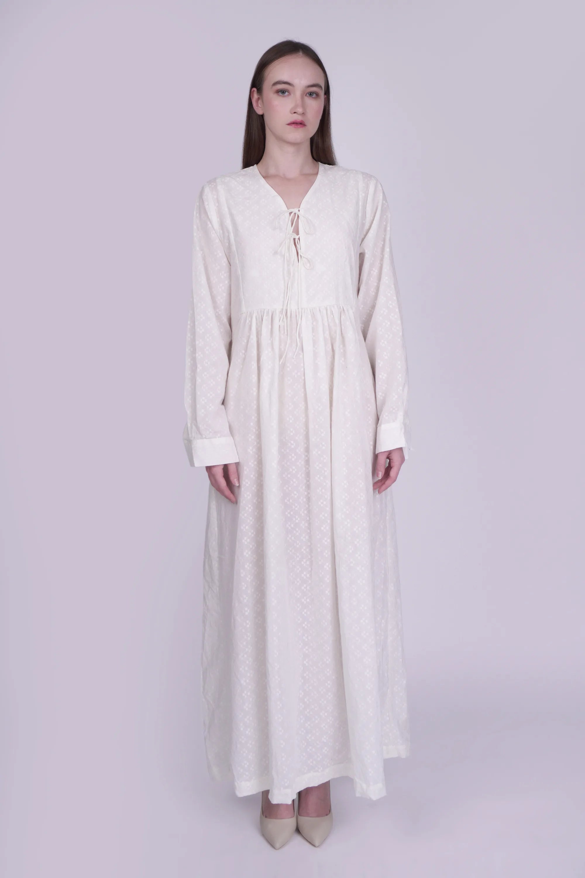 Nora White Dobby Dress