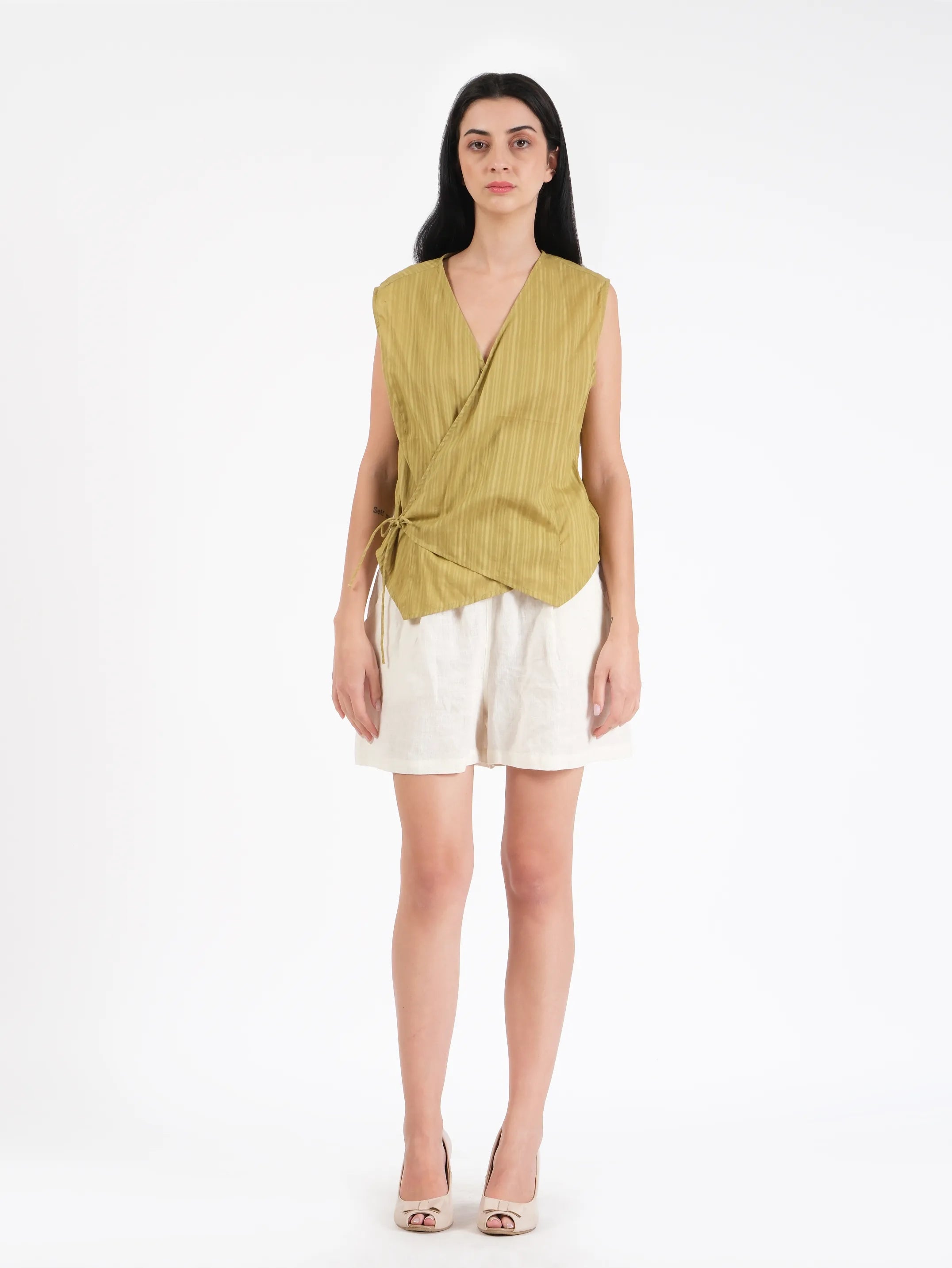 Liv Green Dobby Wrap Top