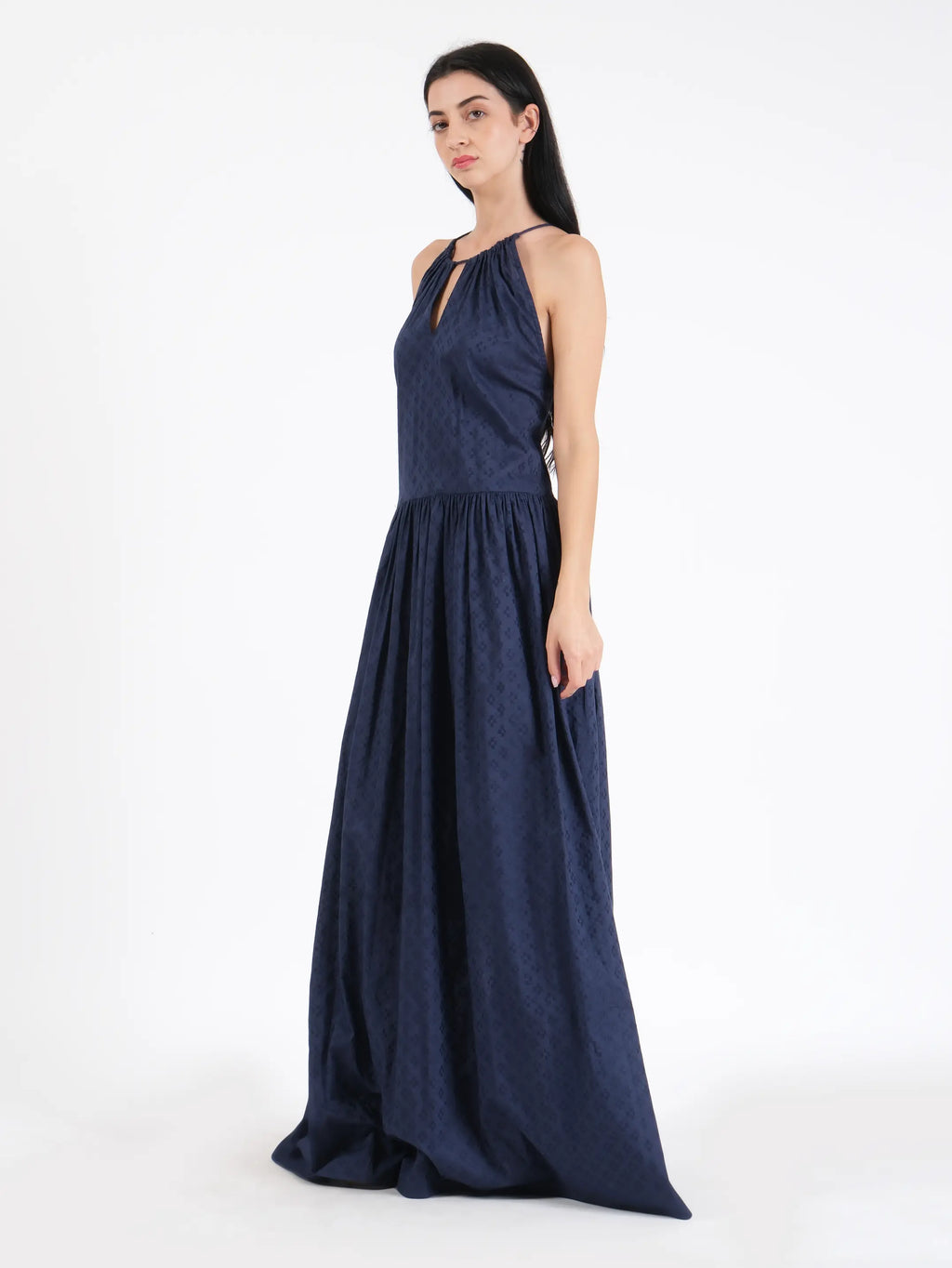 Alia Navy Blue Dobby Dress