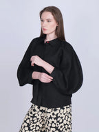 Black Balloon Sleeve Linen Shirt
