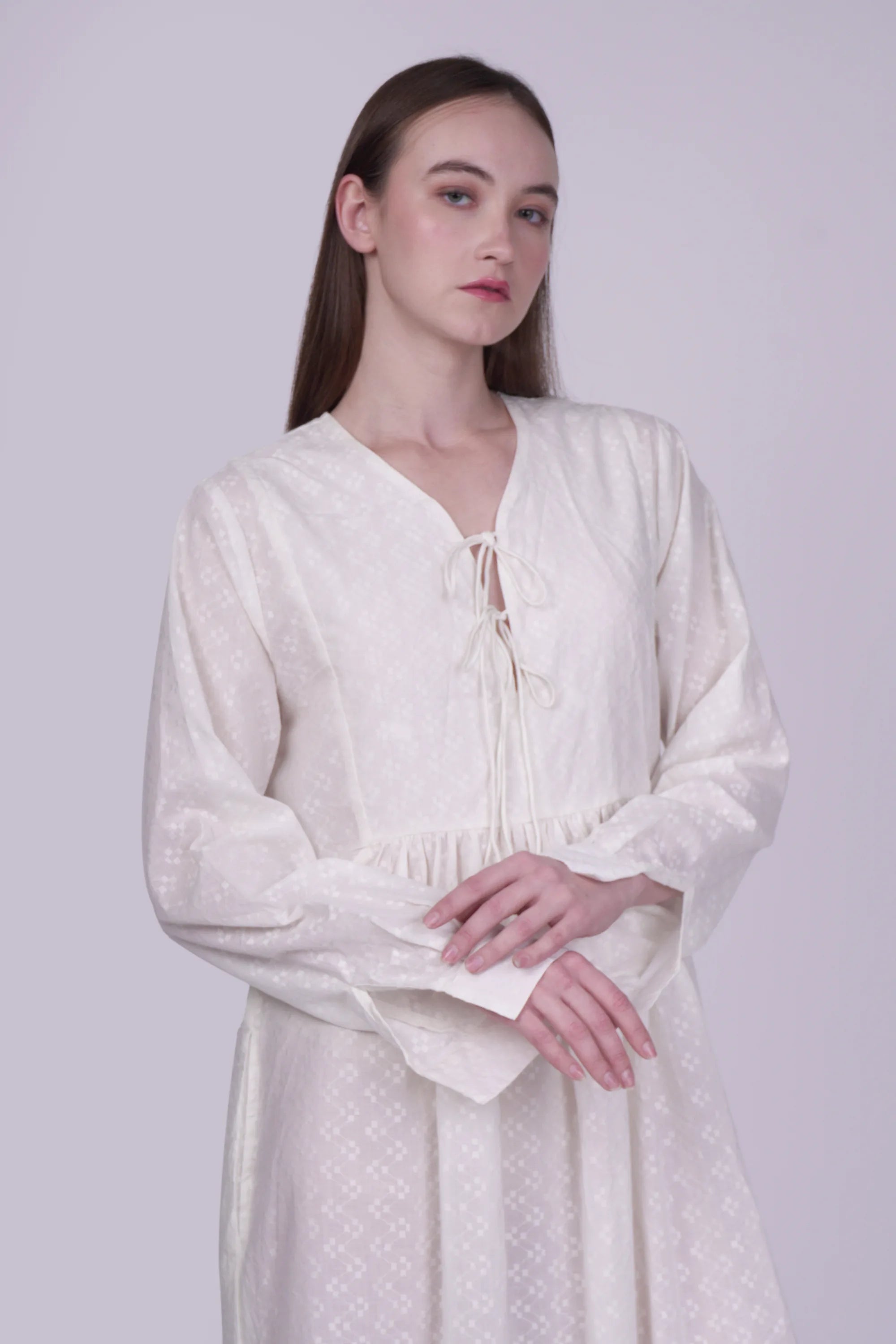 Nora White Dobby Dress