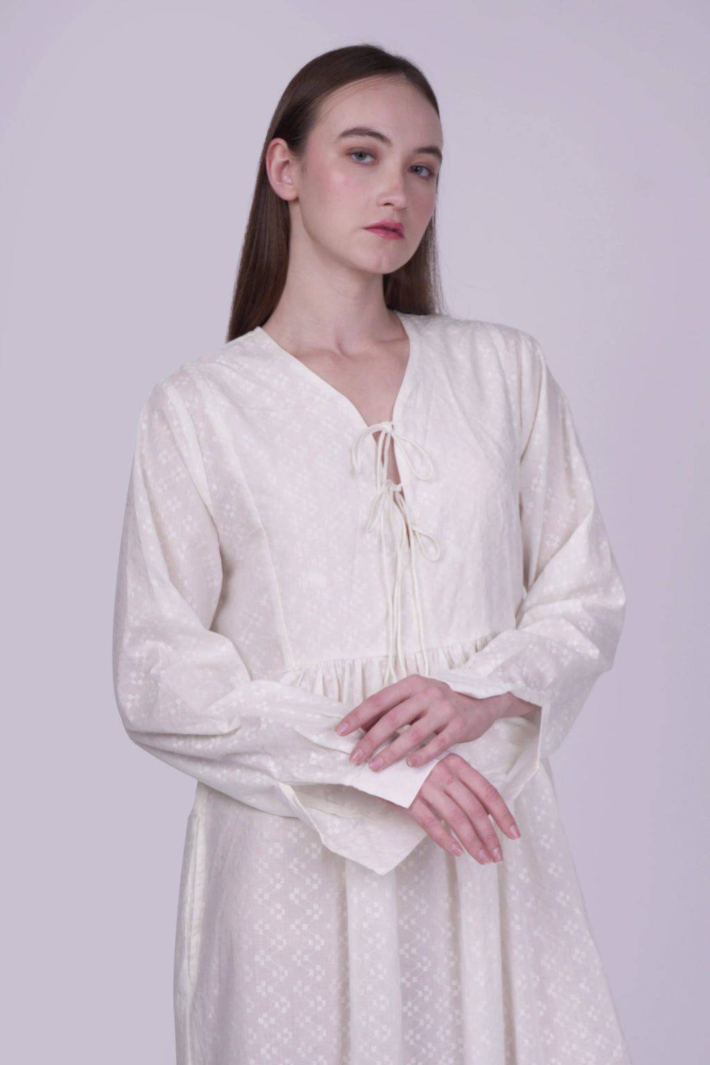Nora White Dobby Dress