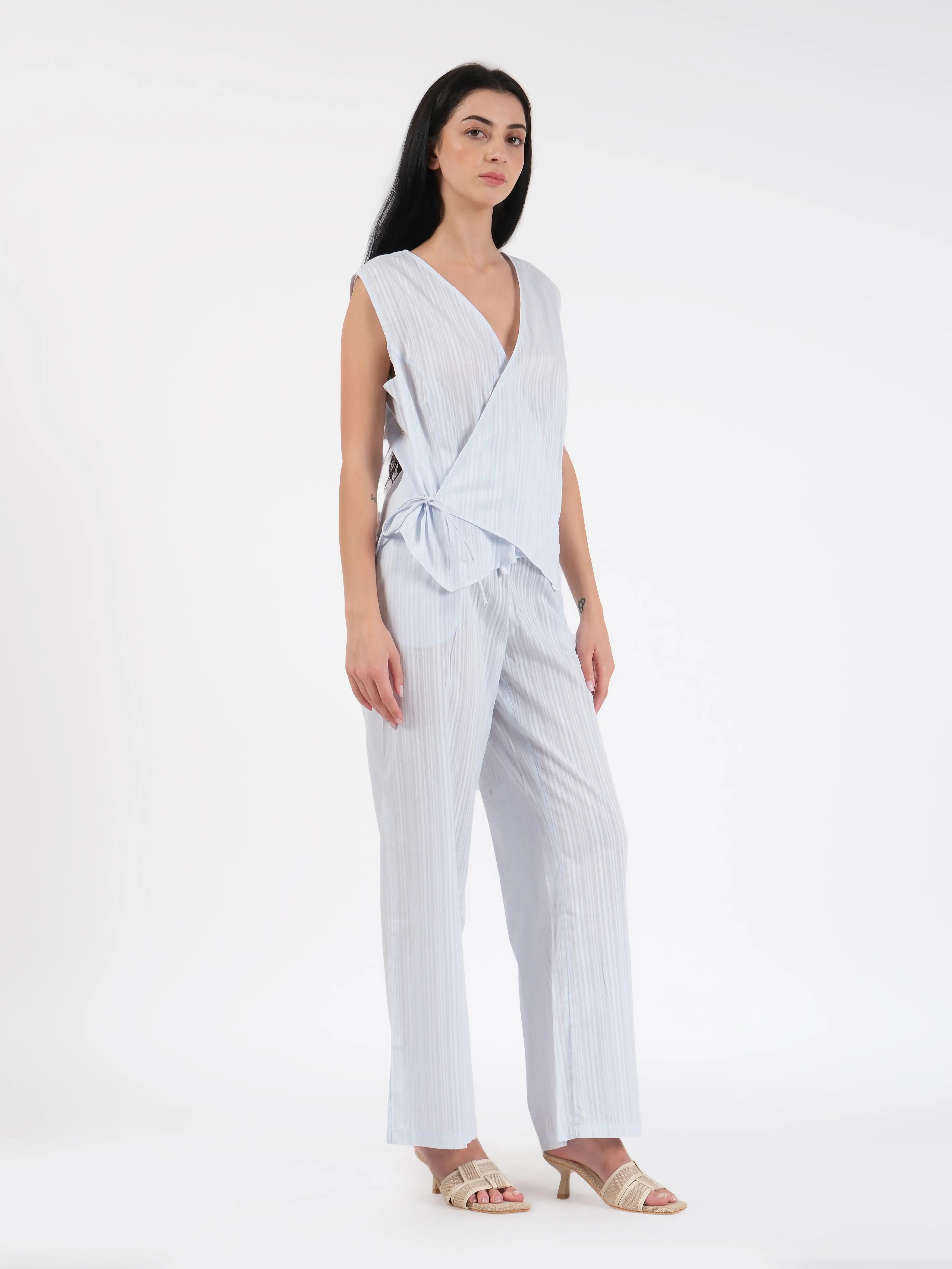 Liv Blue Dobby Wrap Top