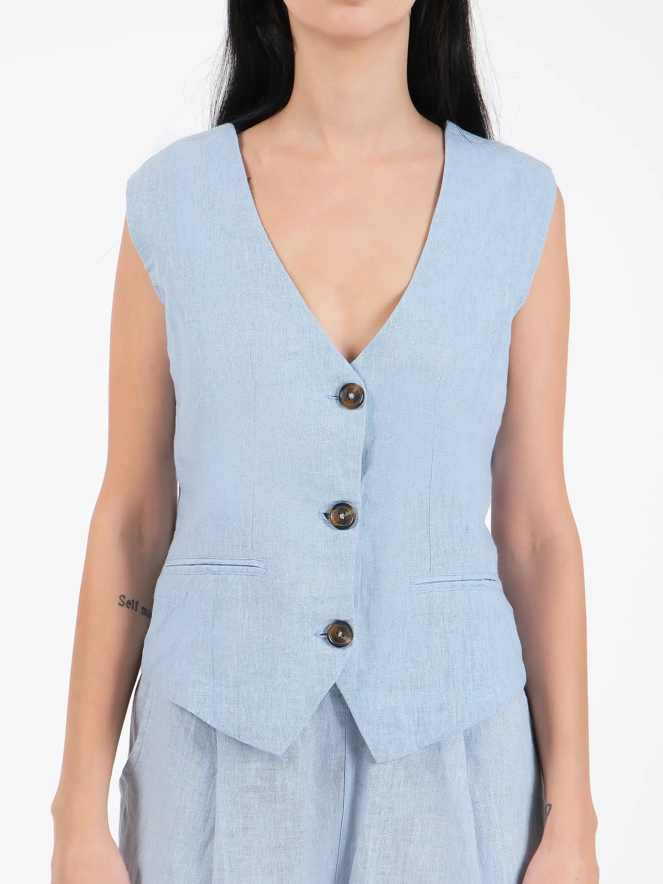 Berenice Blue Linen Waistcoat