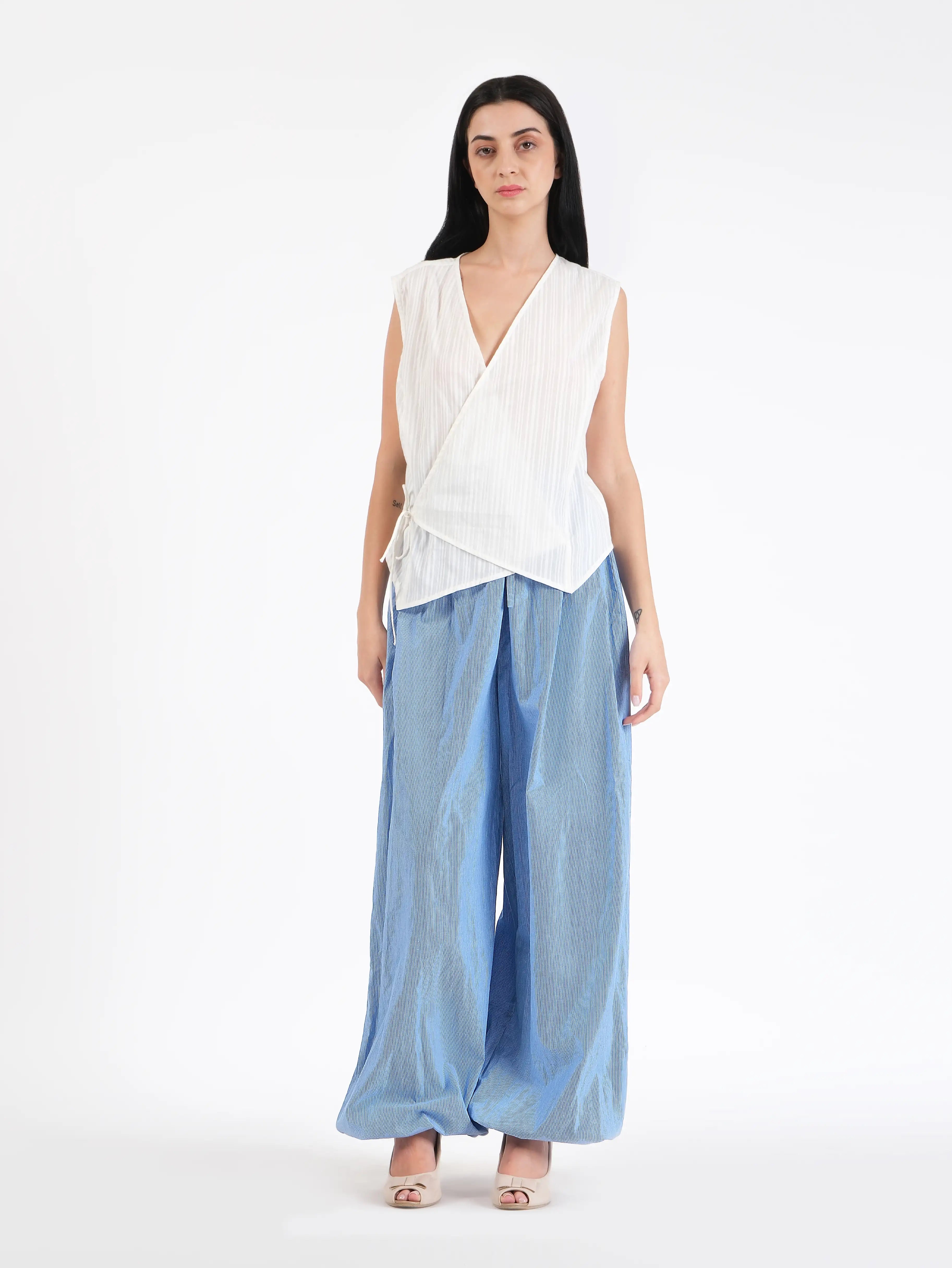 Liv White Dobby Wrap Top