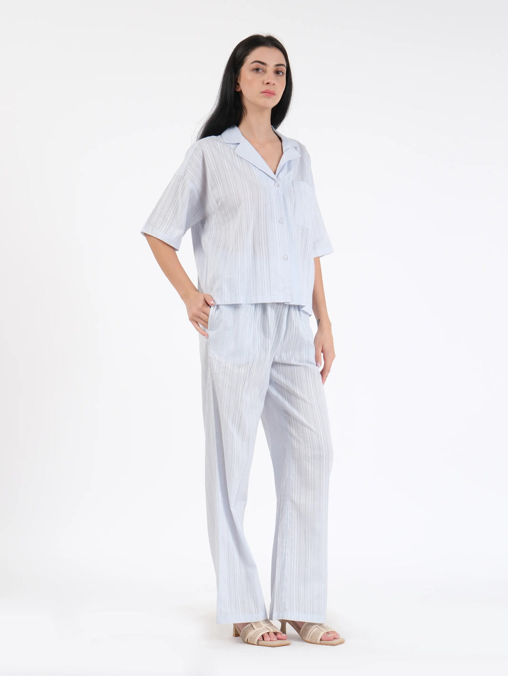 Coralie Cotton Dobby Blue Shirt