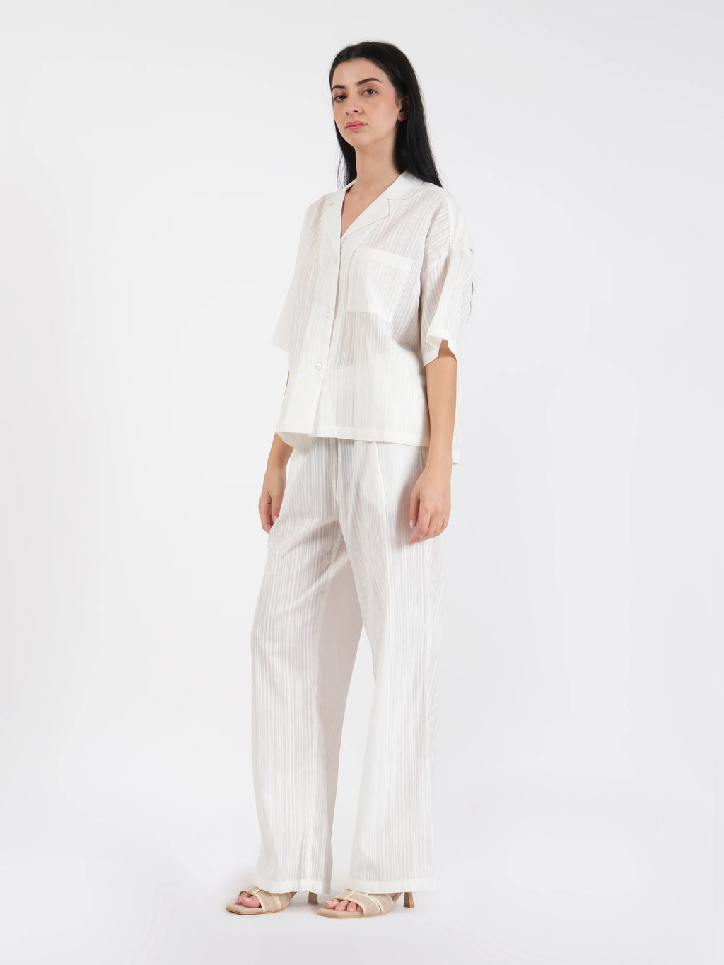 Pantalon en coton blanc texturé Coralie