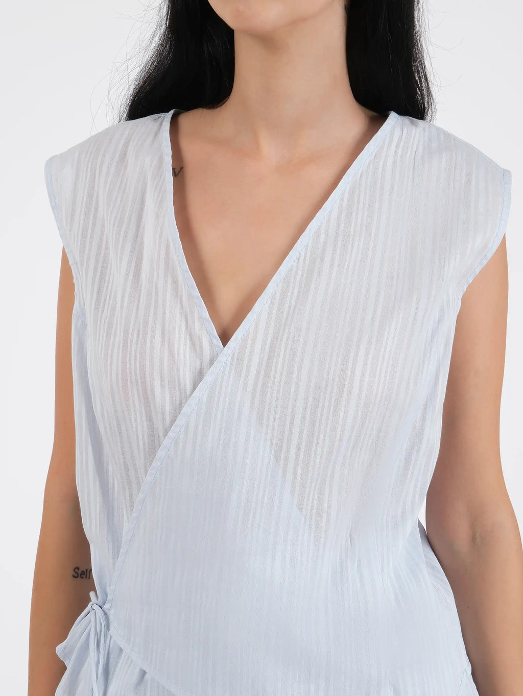 Liv Blue Dobby Wrap Top