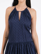 Alia Navy Blue Dobby Dress