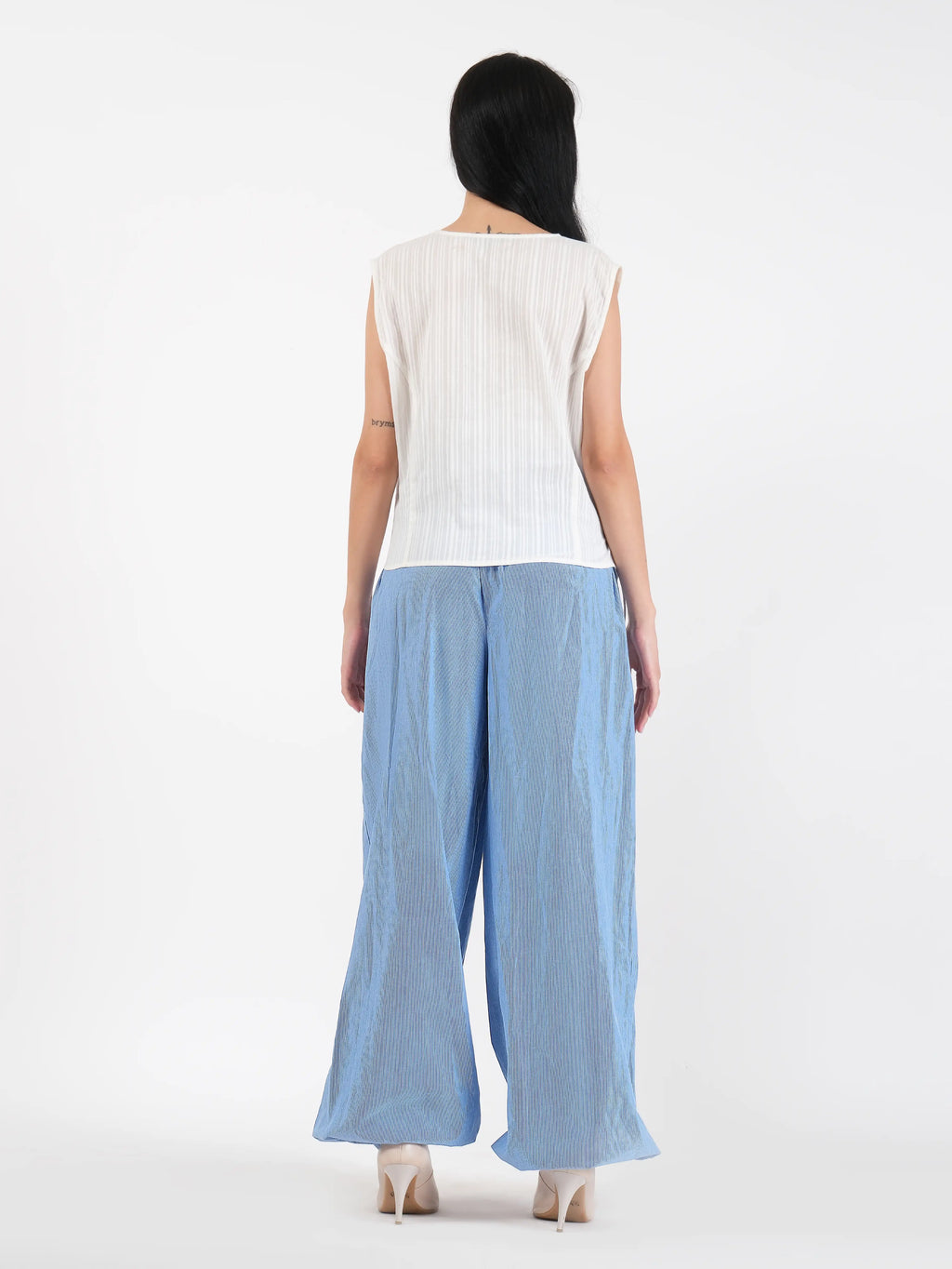 Pantalon Jasmin en coton bleu tissé-teint