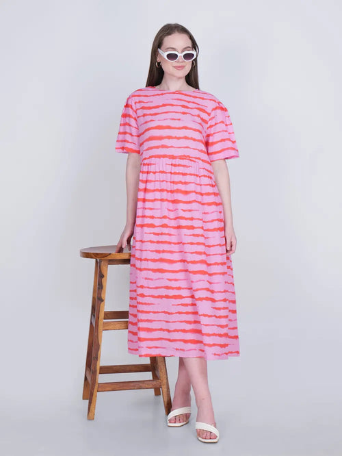 Tie-Dye Zebra Print Pink Summer Dress