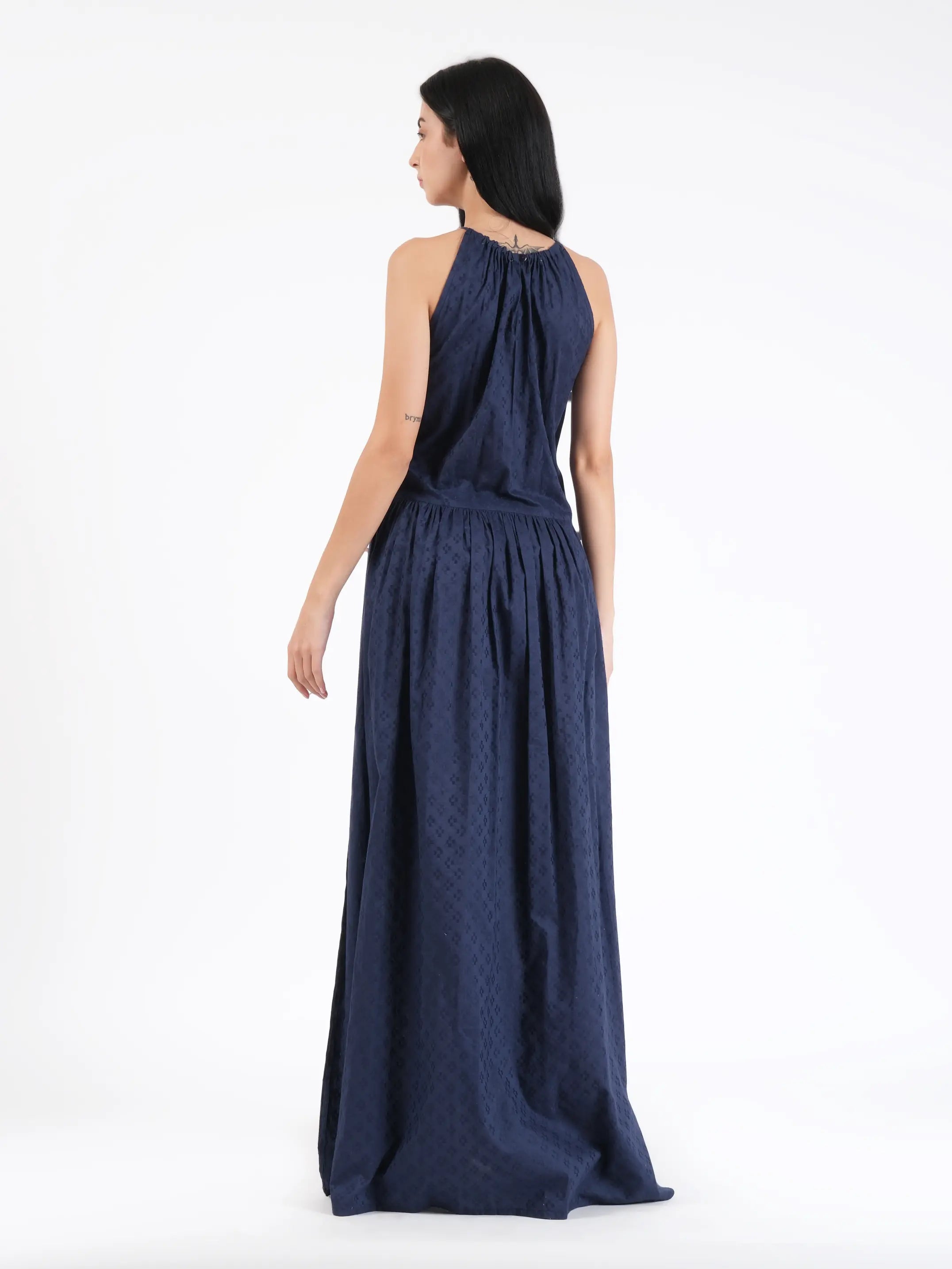 Alia Navy Blue Dobby Dress