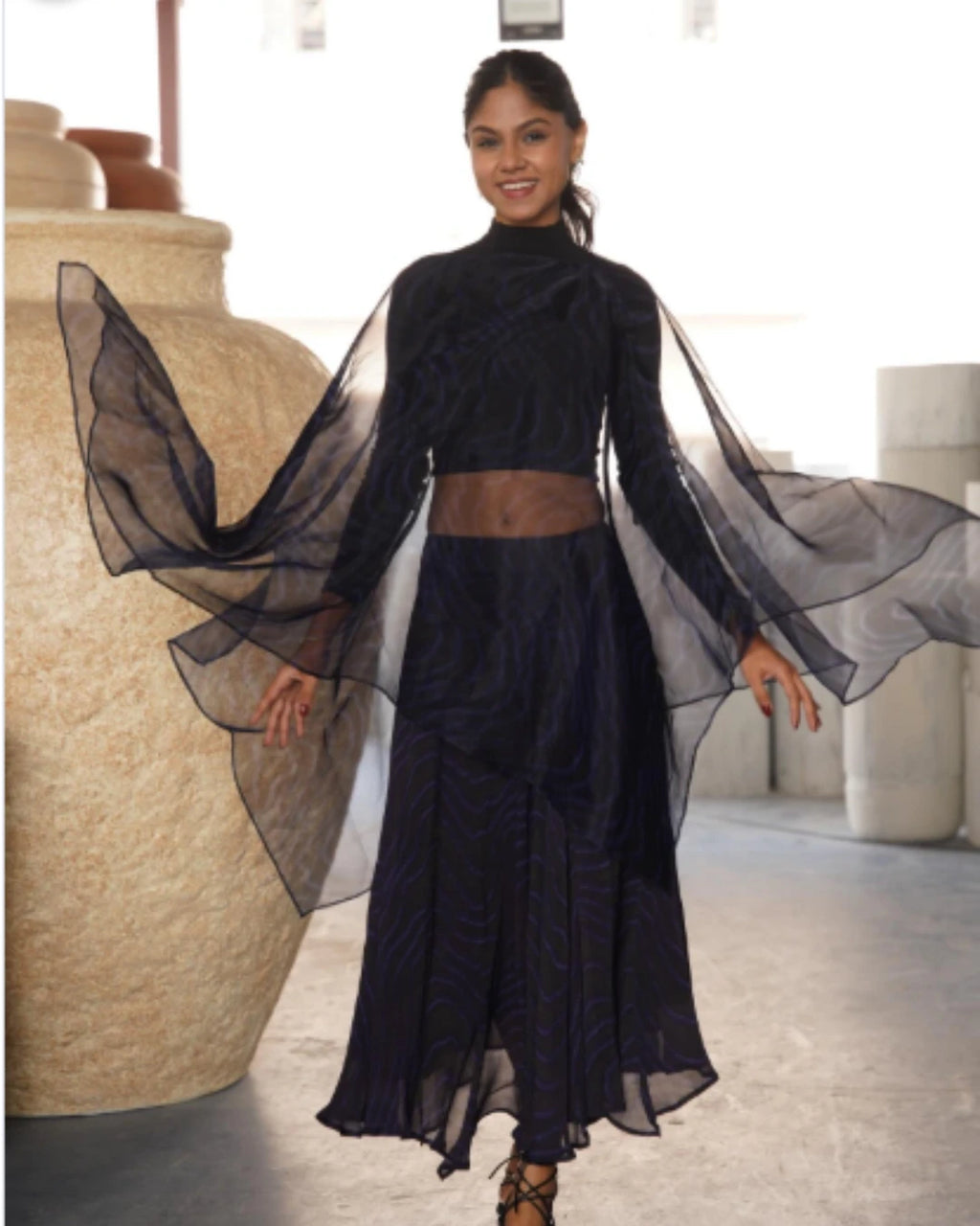 Kaftan en organza imprimé Laco
