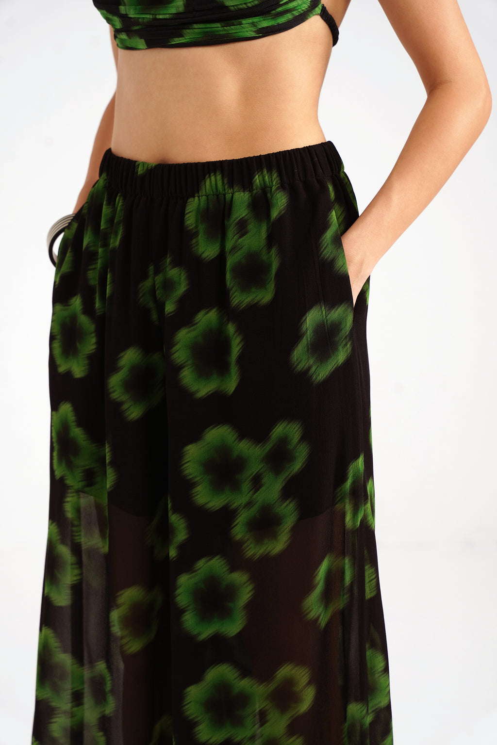 Ninon Greeen Haze Printed Flared Georgette Pants