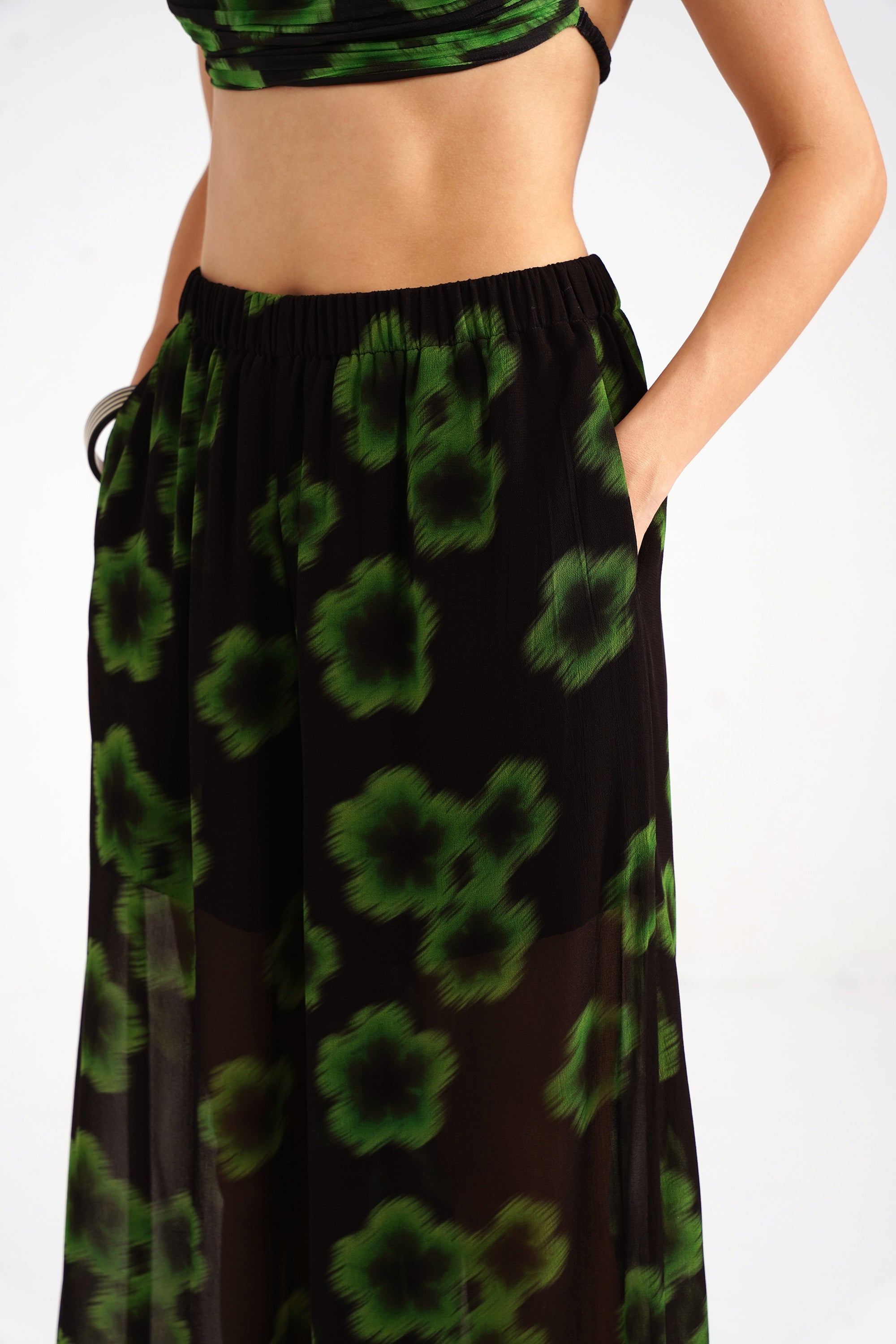 Ninon Greeen Haze Printed Flared Georgette Pants