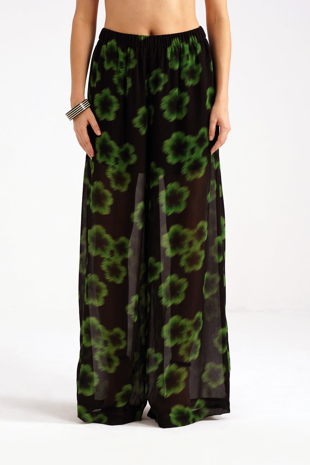 Ninon Greeen Haze Printed Flared Georgette Pants