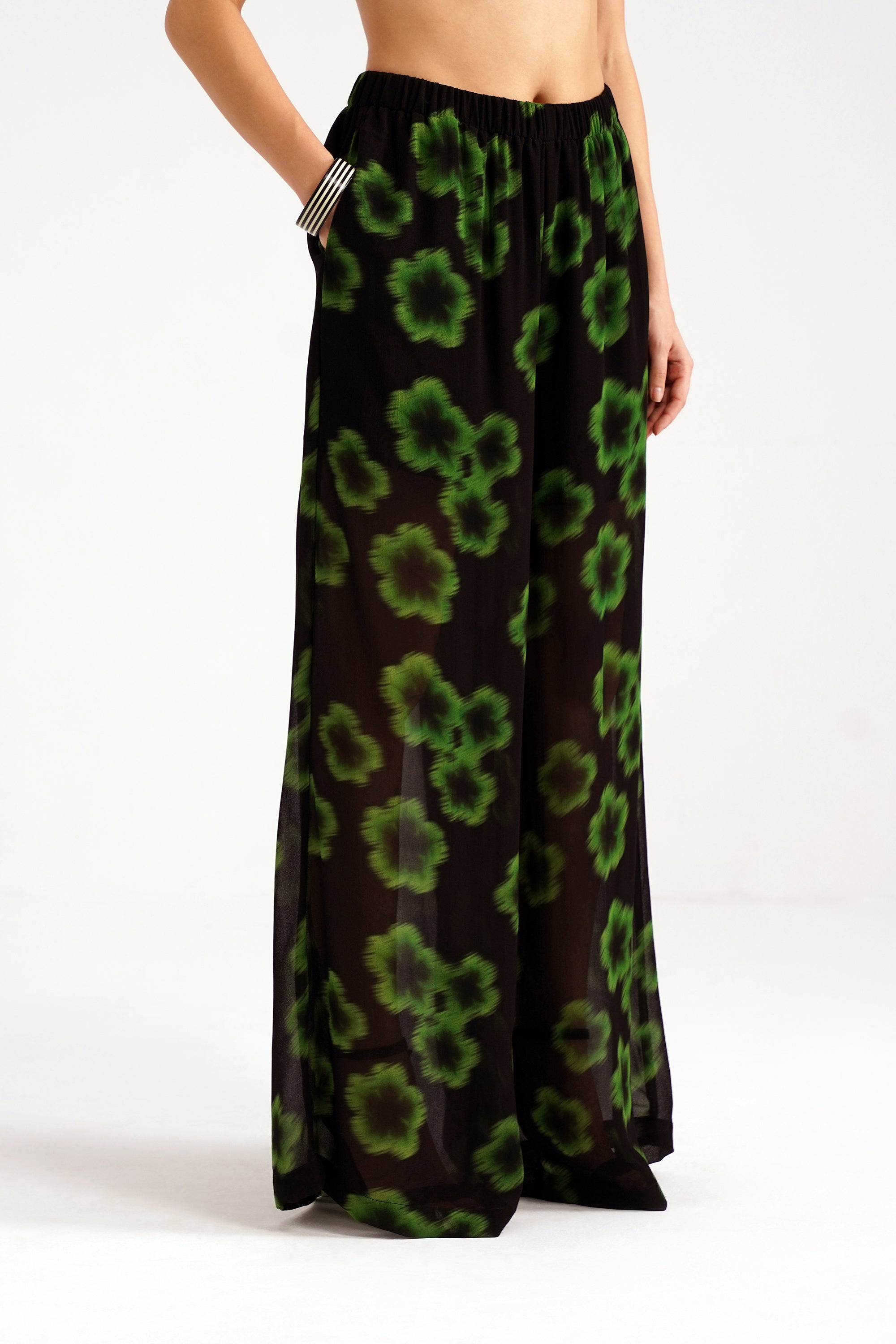 Ninon Greeen Haze Printed Flared Georgette Pants