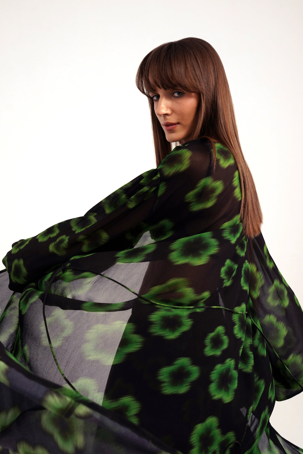 Neo Green Haze Printed Georgette Cape