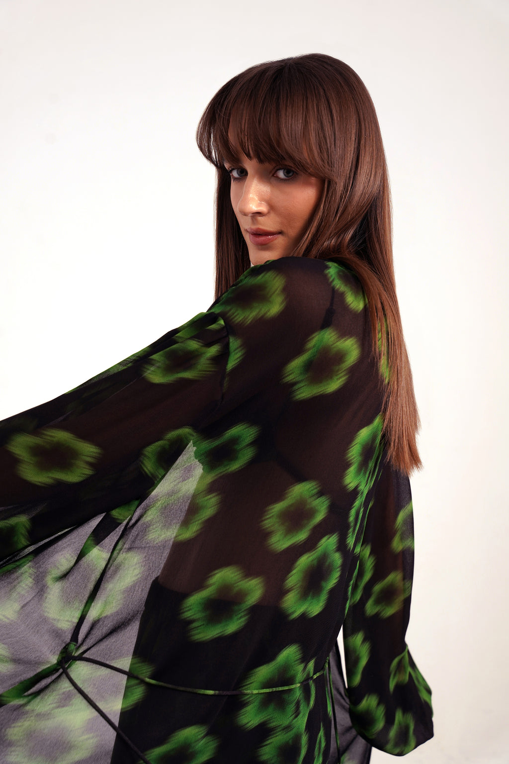 Neo Green Haze Printed Georgette Cape