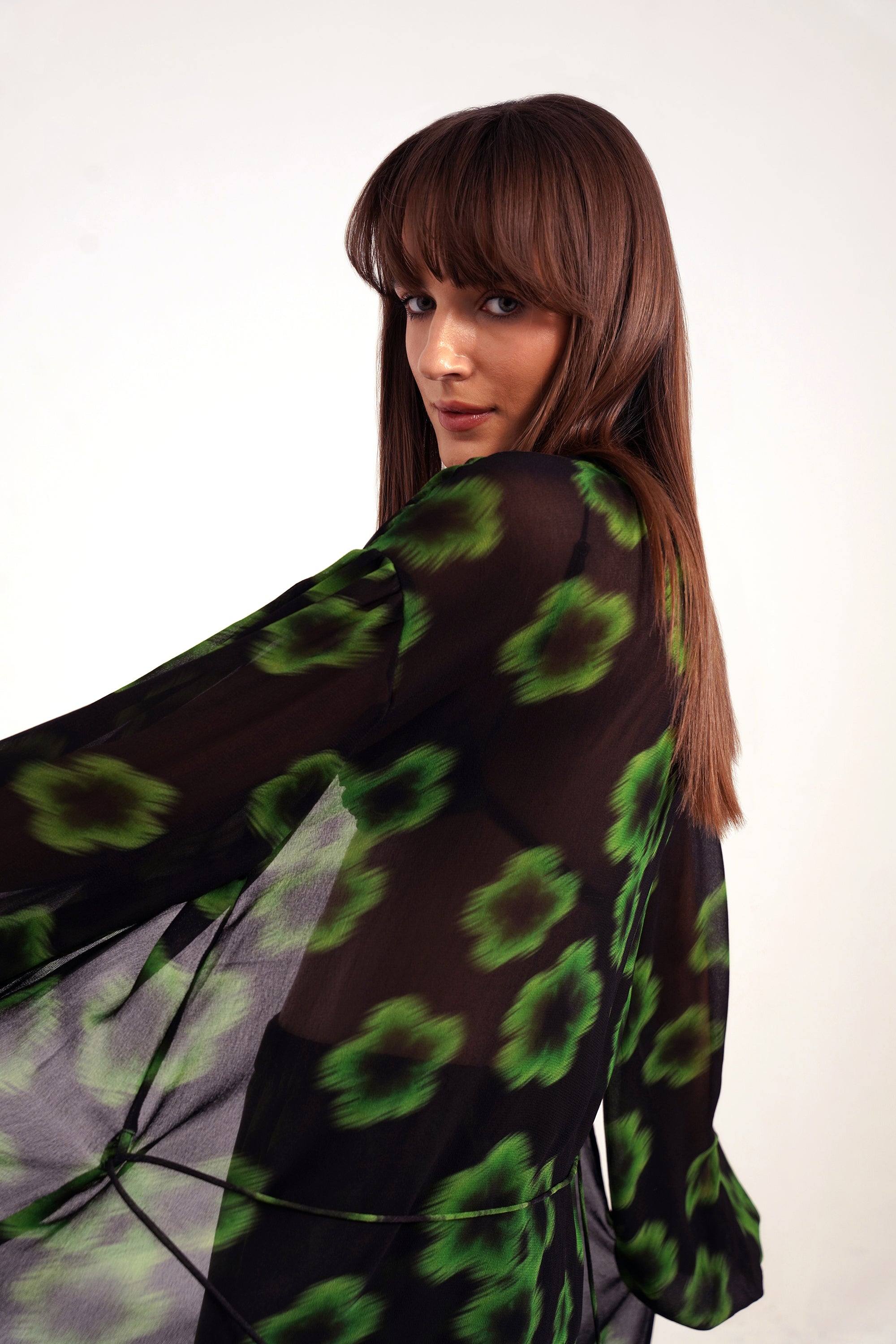 Neo Green Haze Printed Georgette Cape