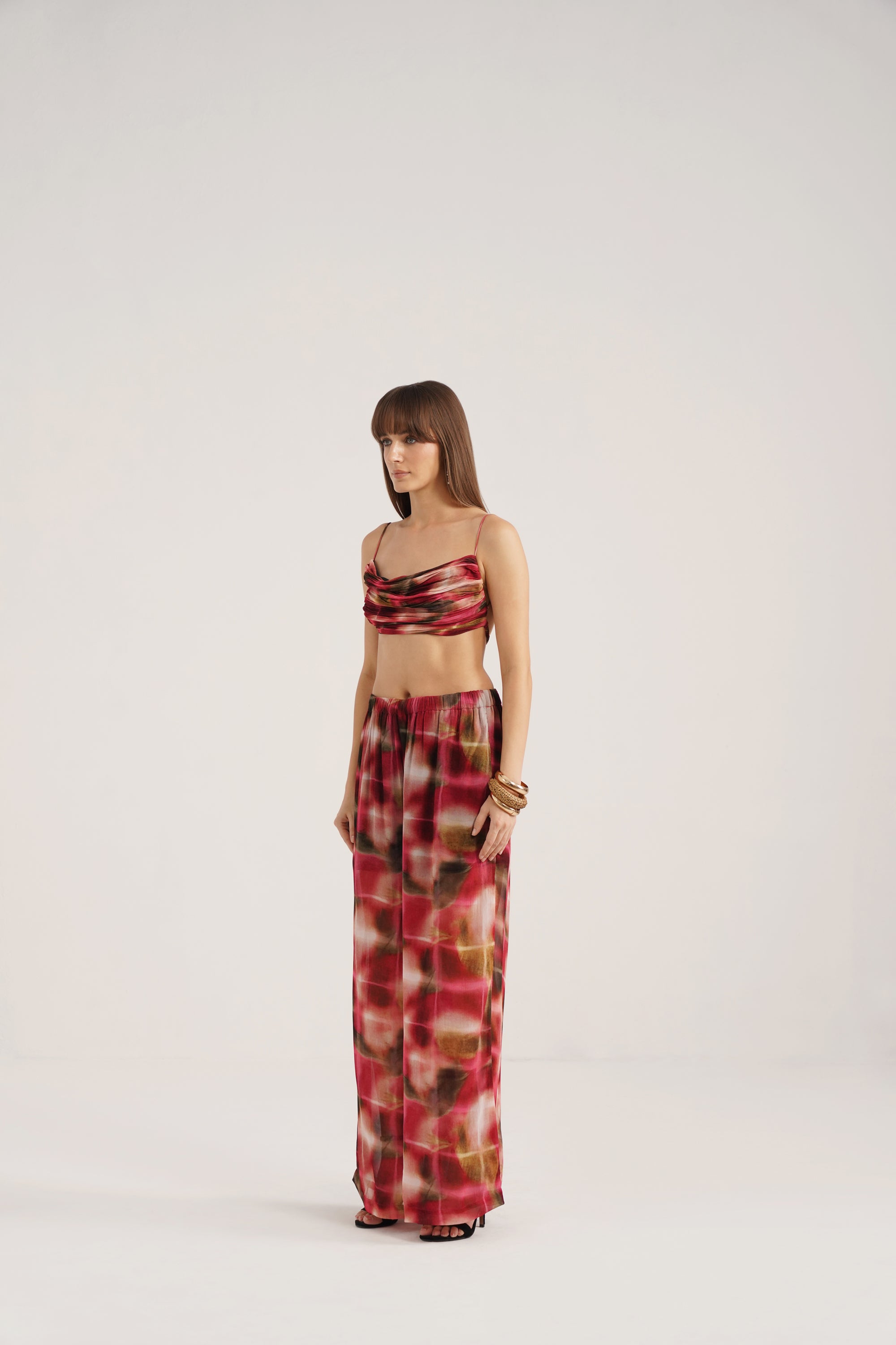 Ninon Lucid Pink Printed Flared Georgette Pants