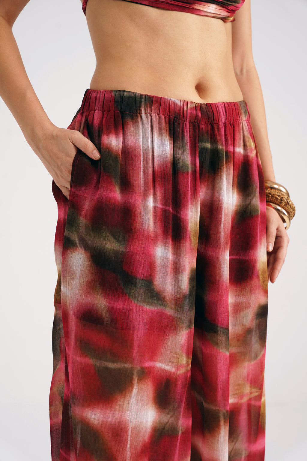 Ninon Lucid Pink Printed Flared Georgette Pants