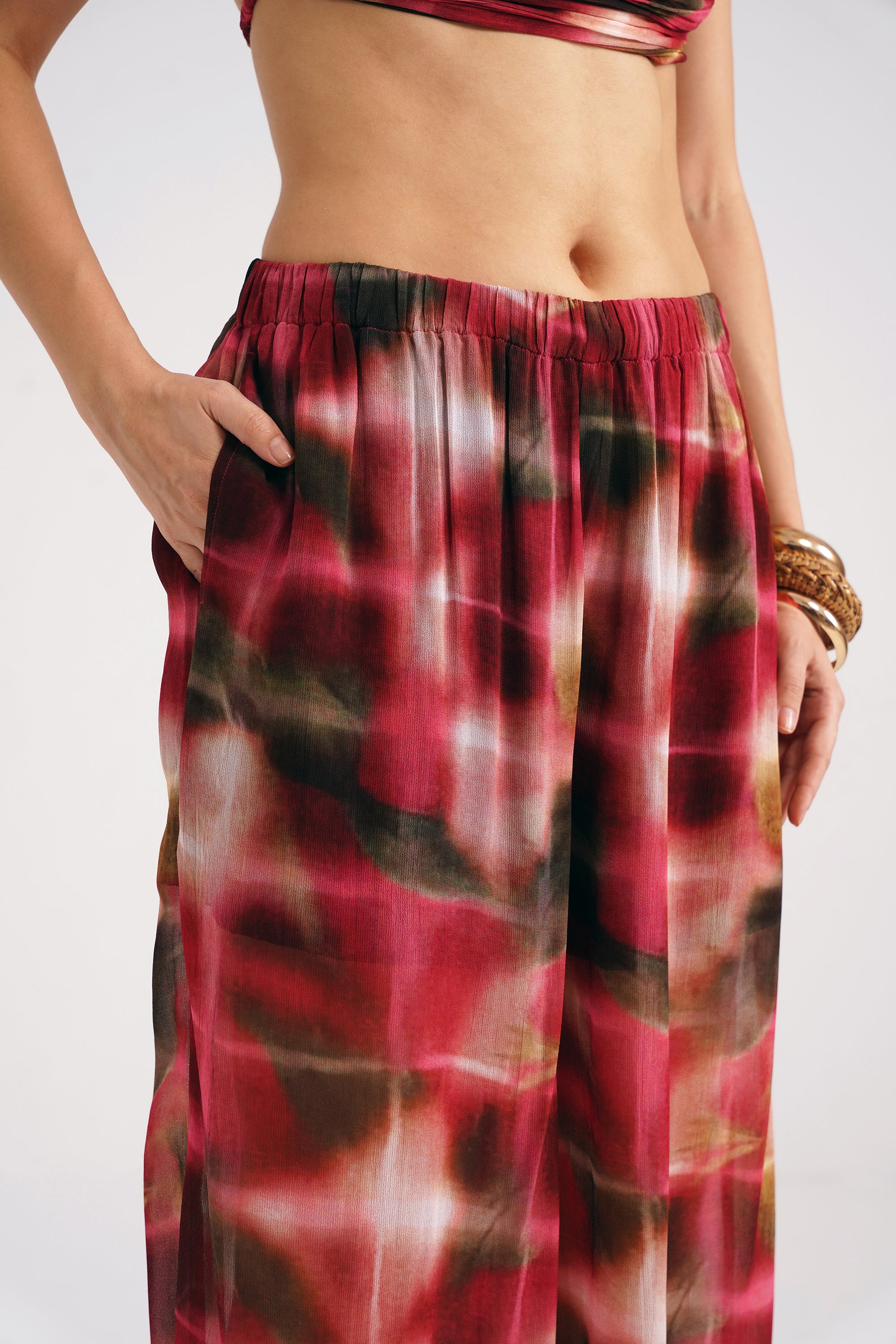 Ninon Lucid Pink Printed Flared Georgette Pants