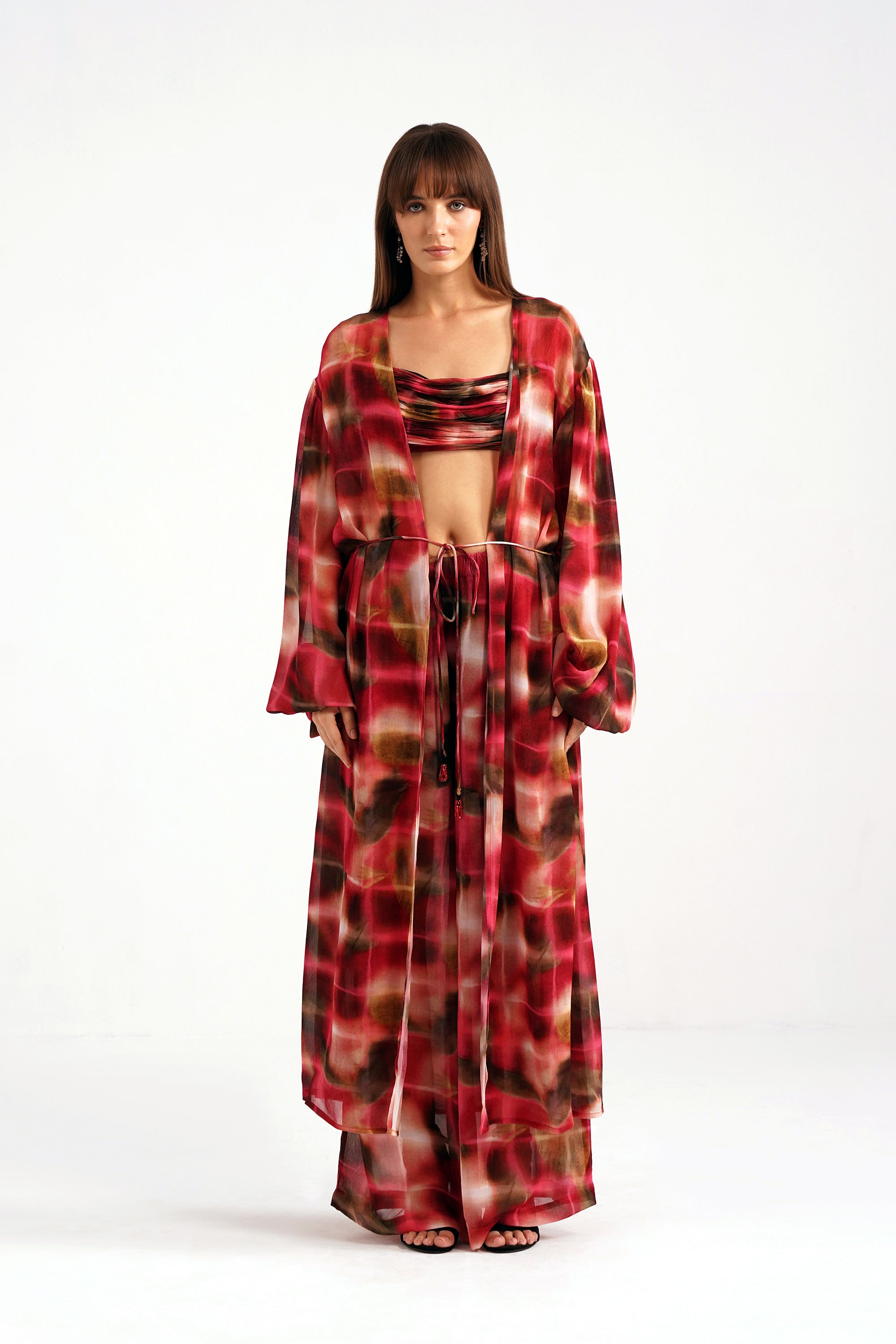 Ninon Lucid Pink Printed Flared Georgette Pants