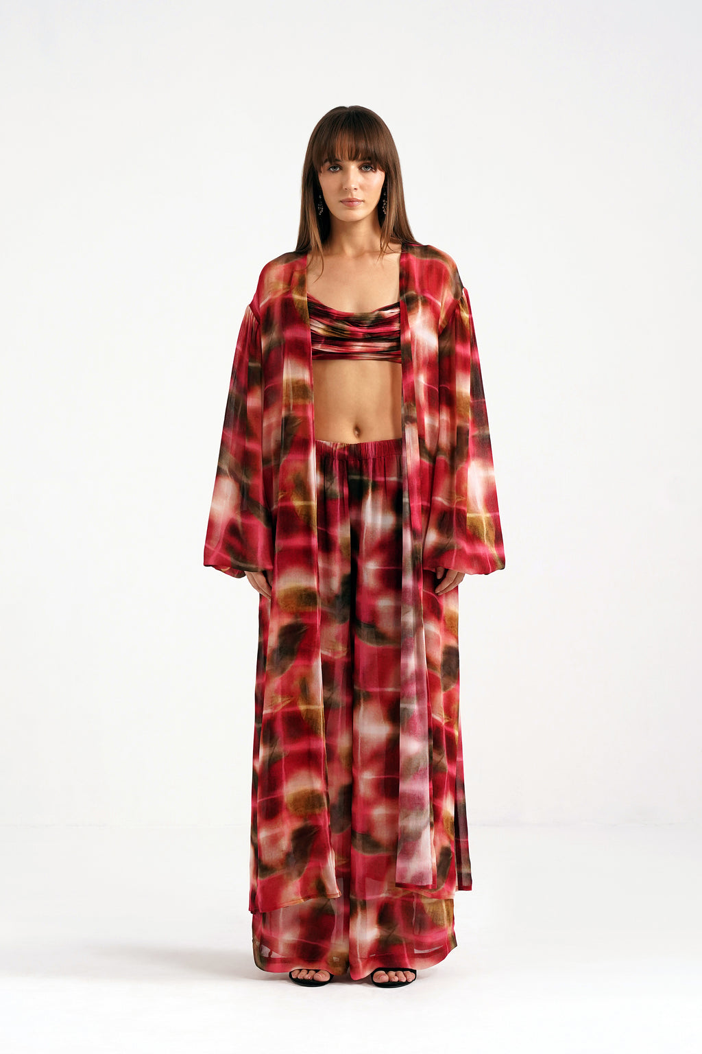 Ninon Lucid Pink Printed Flared Georgette Pants