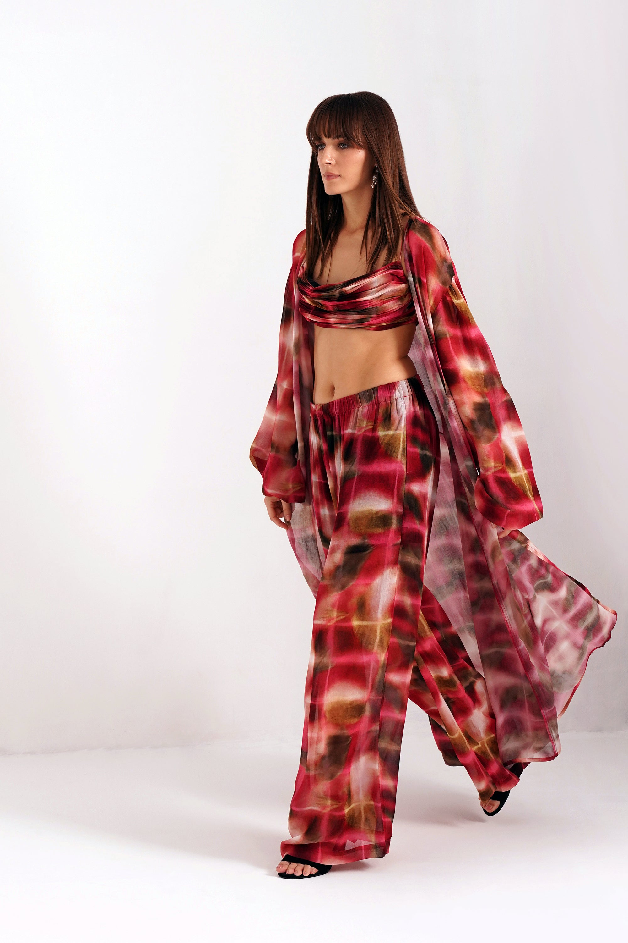 Ninon Lucid Pink Printed Flared Georgette Pants