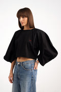 Fantine Black Balloon Sleeve Top