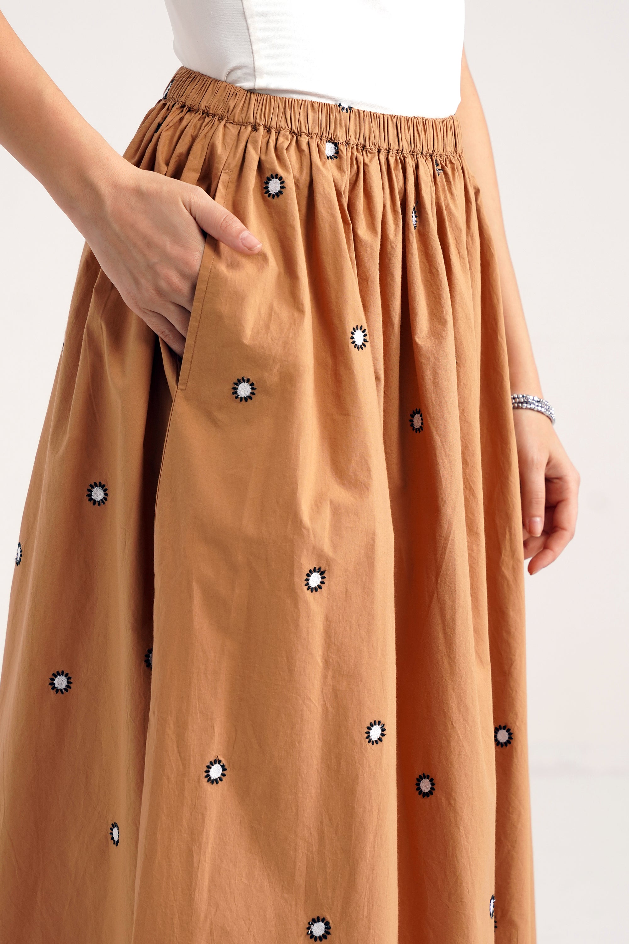Ona Tan Emb Cotton Skirt