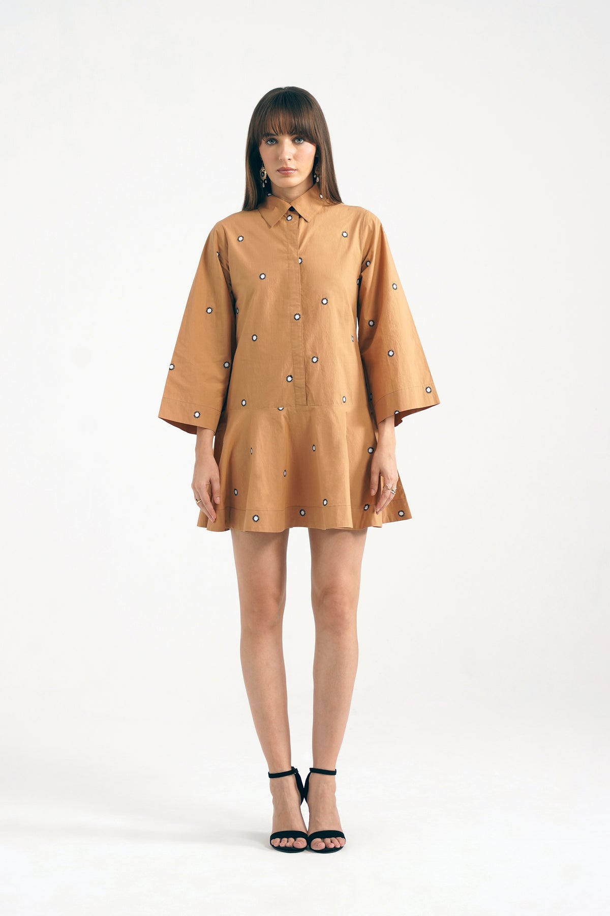 Melanie Tan Emb. Peplum Mini Dress
