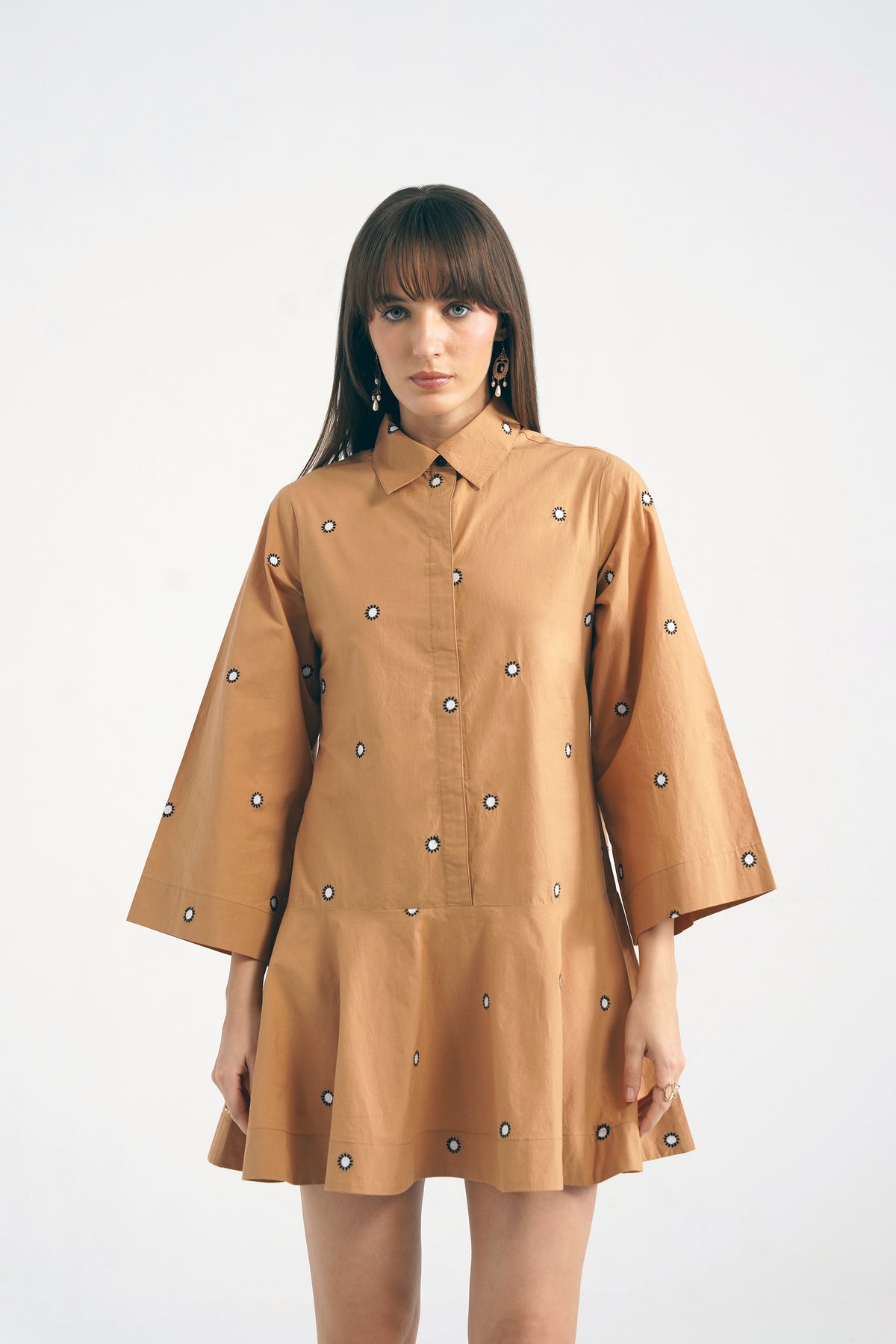 Melanie Tan Emb. Peplum Mini Dress