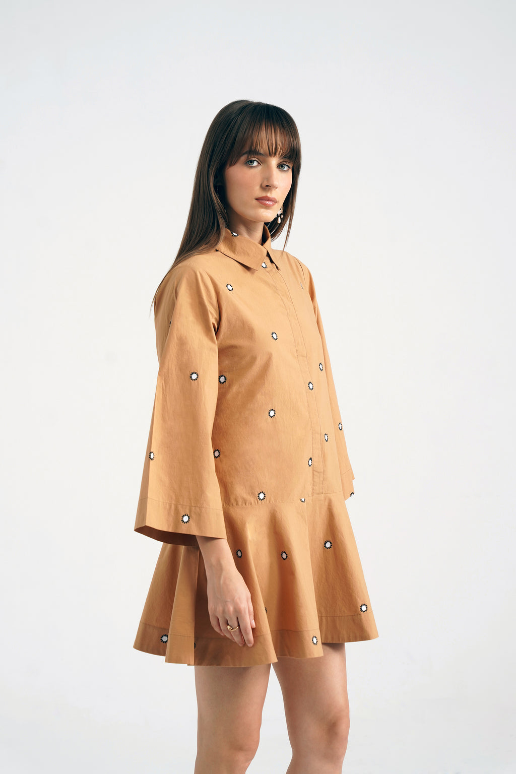 Melanie Tan Emb. Peplum Mini Dress