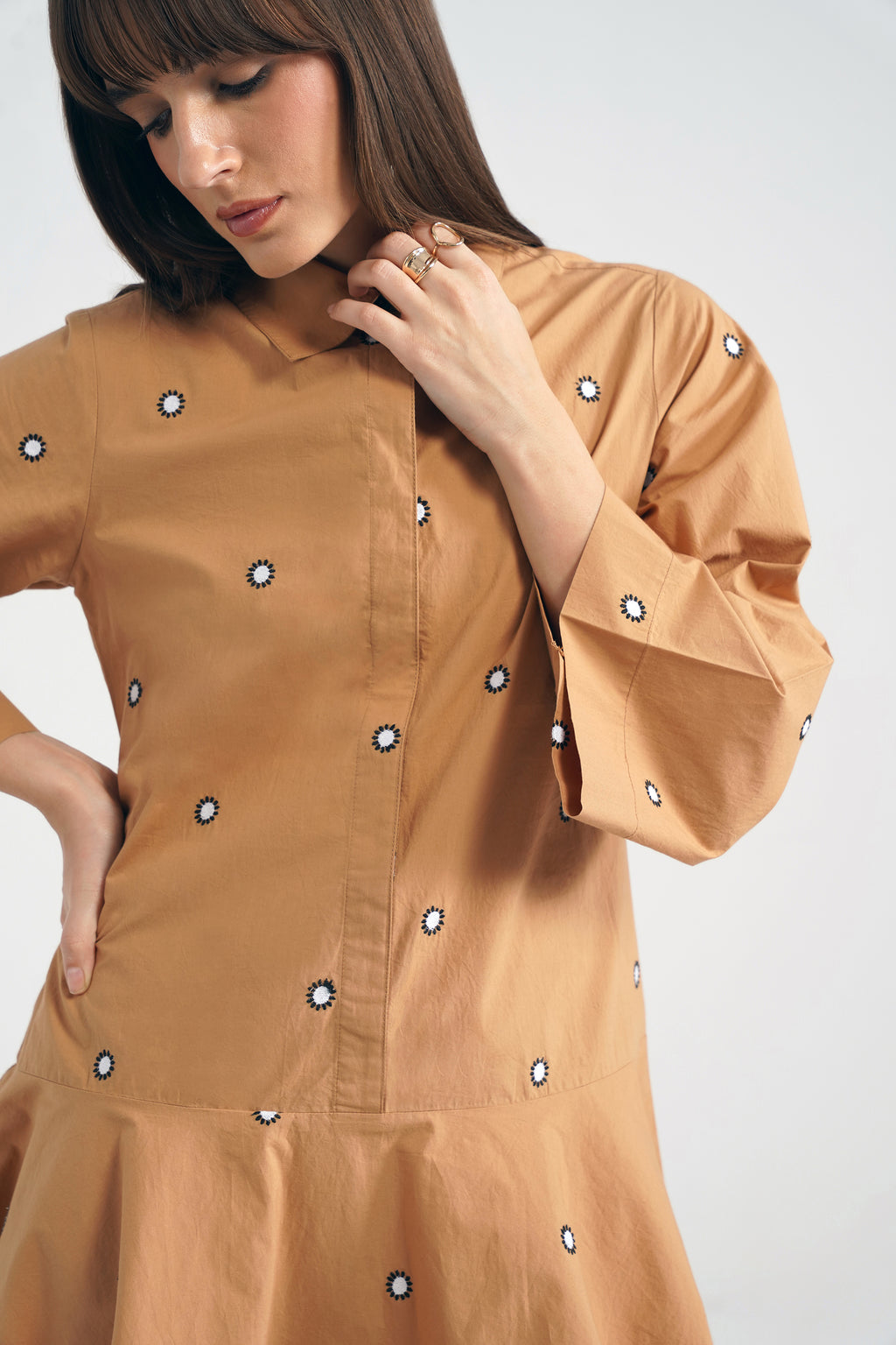 Melanie Tan Emb. Peplum Mini Dress