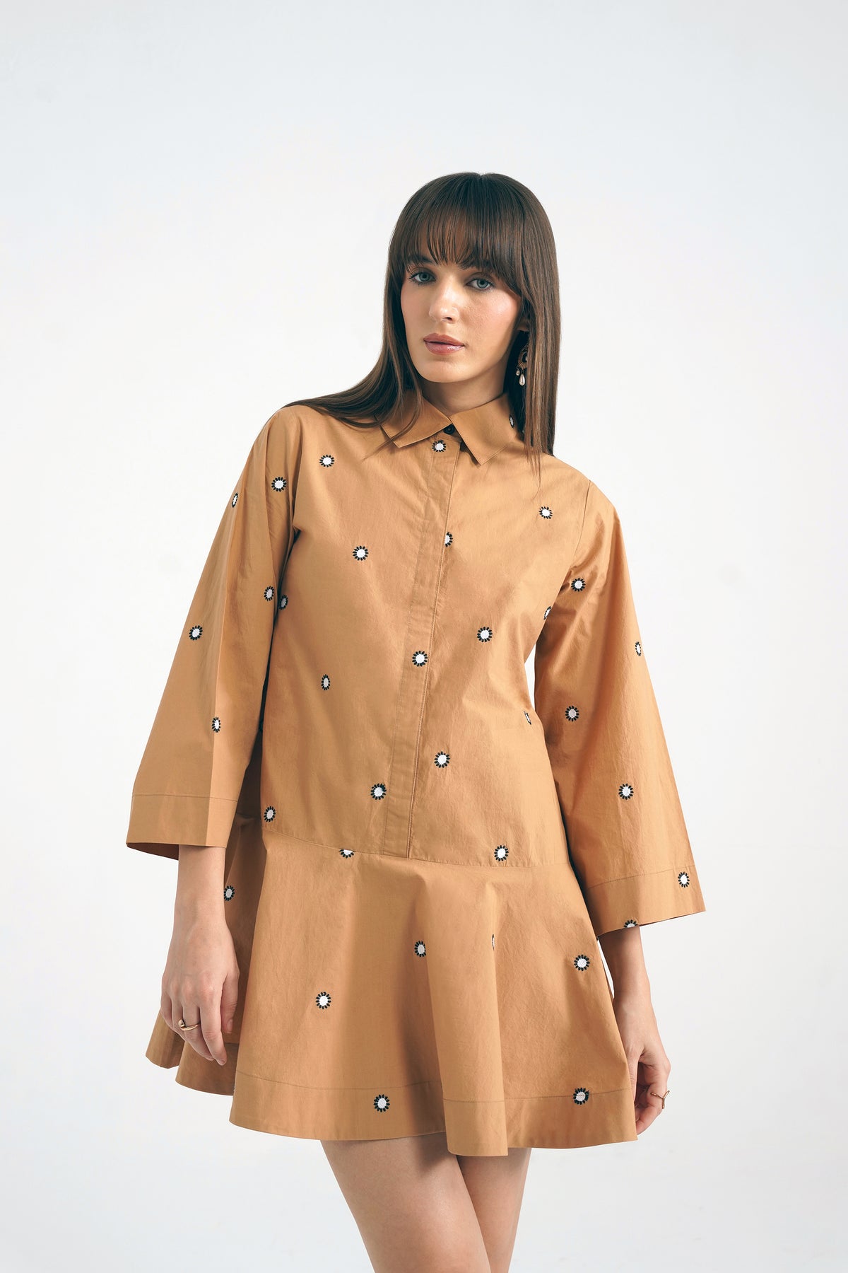 Melanie Tan Emb. Peplum Mini Dress