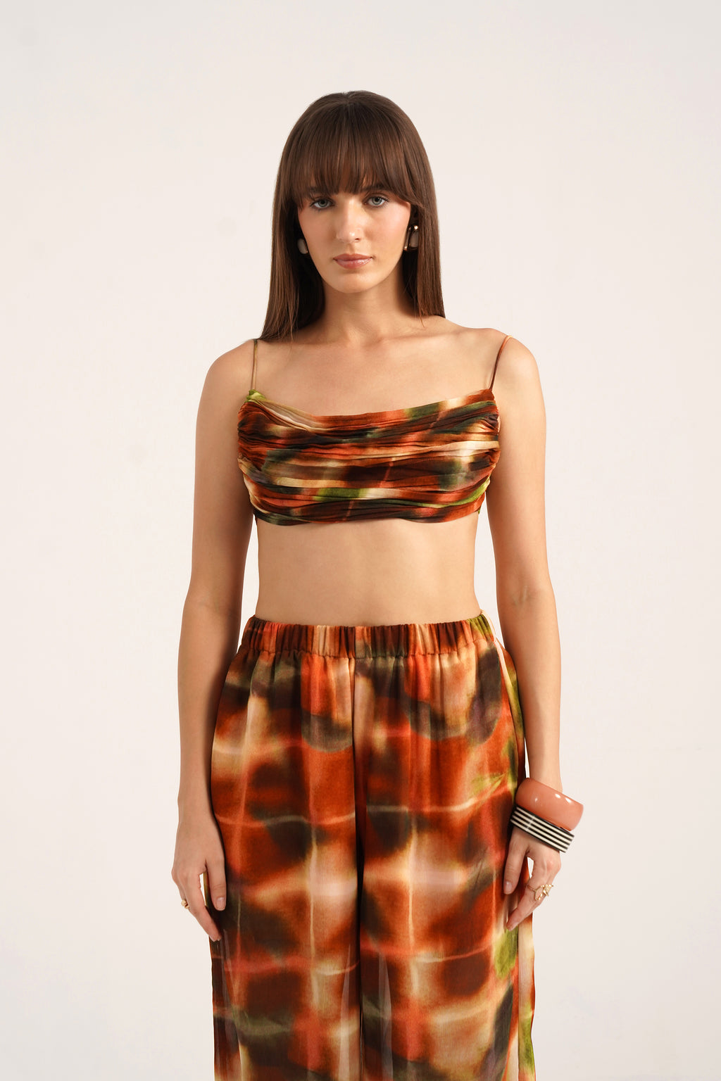 Hannah Lucid Rust Printed Georgette Cowl Top