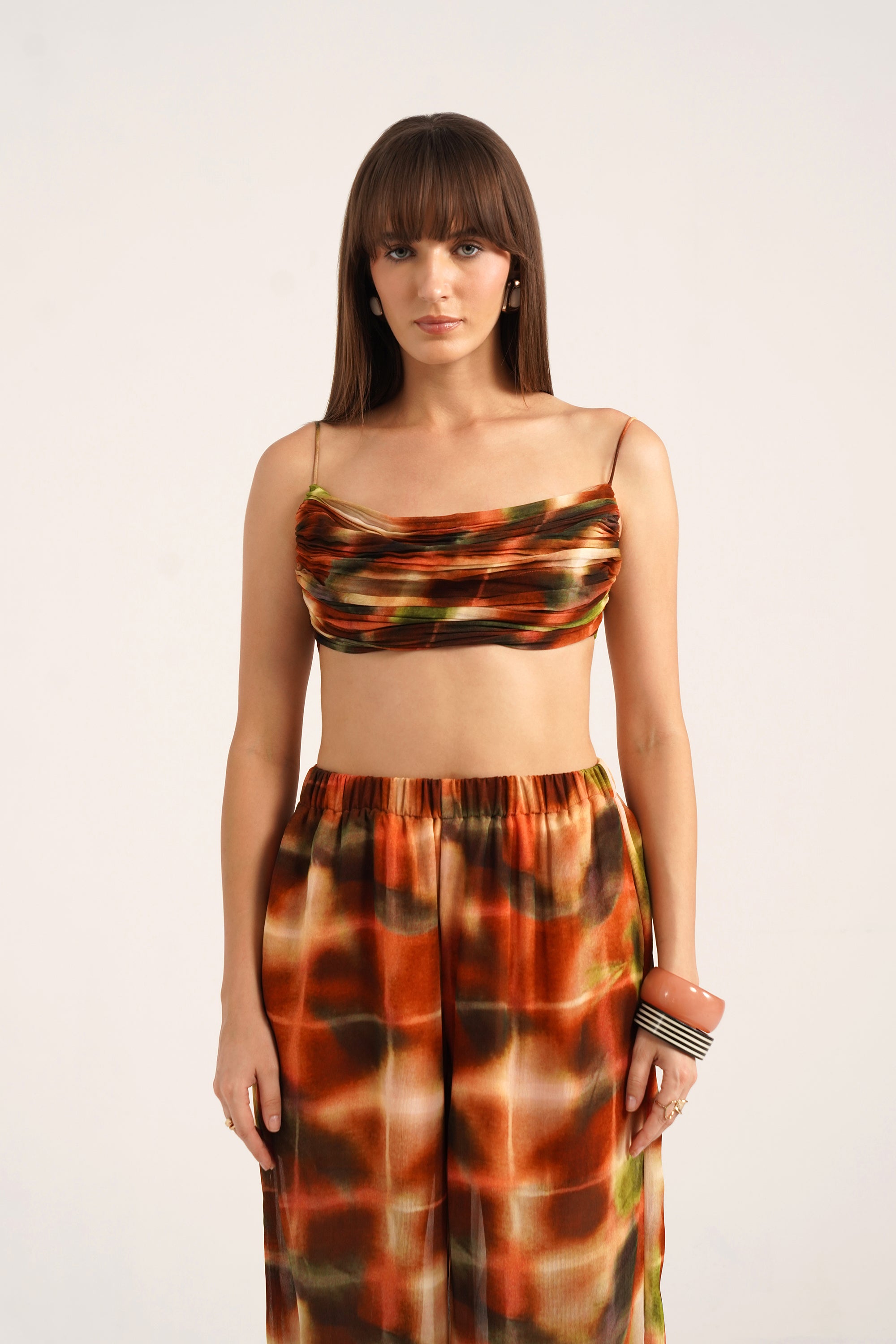 Hannah Lucid Rust Printed Georgette Cowl Top
