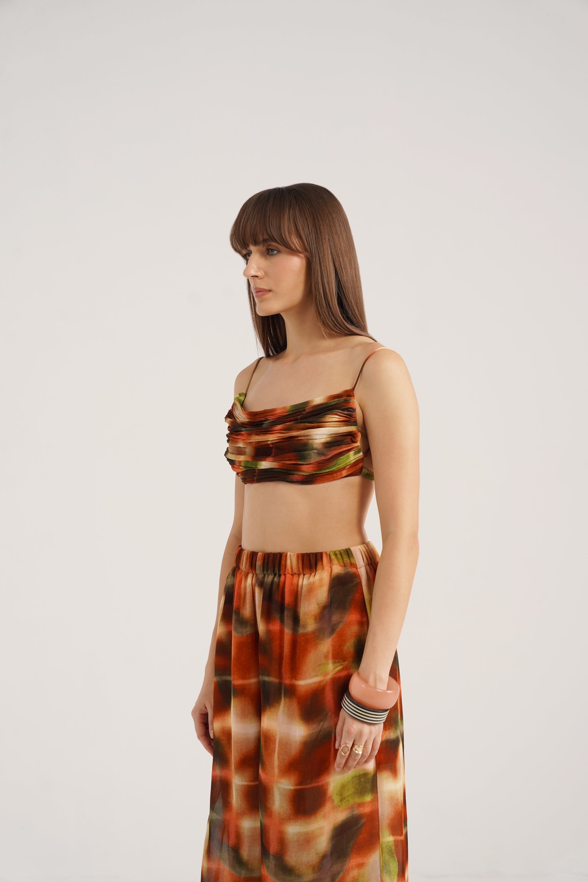 Hannah Lucid Rust Printed Georgette Cowl Top