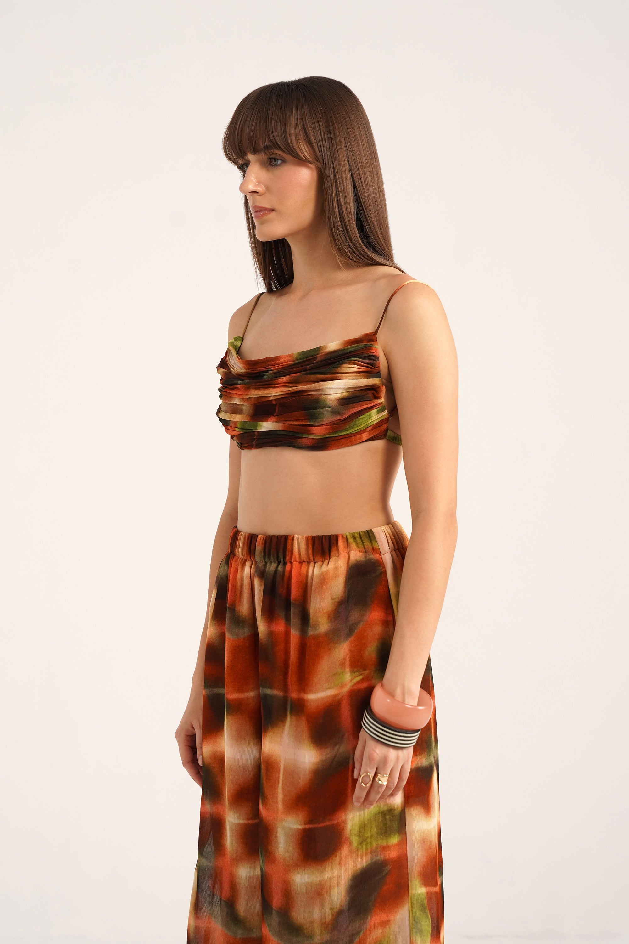 Ninon Lucid Rust Printed Flared Georgette Pants