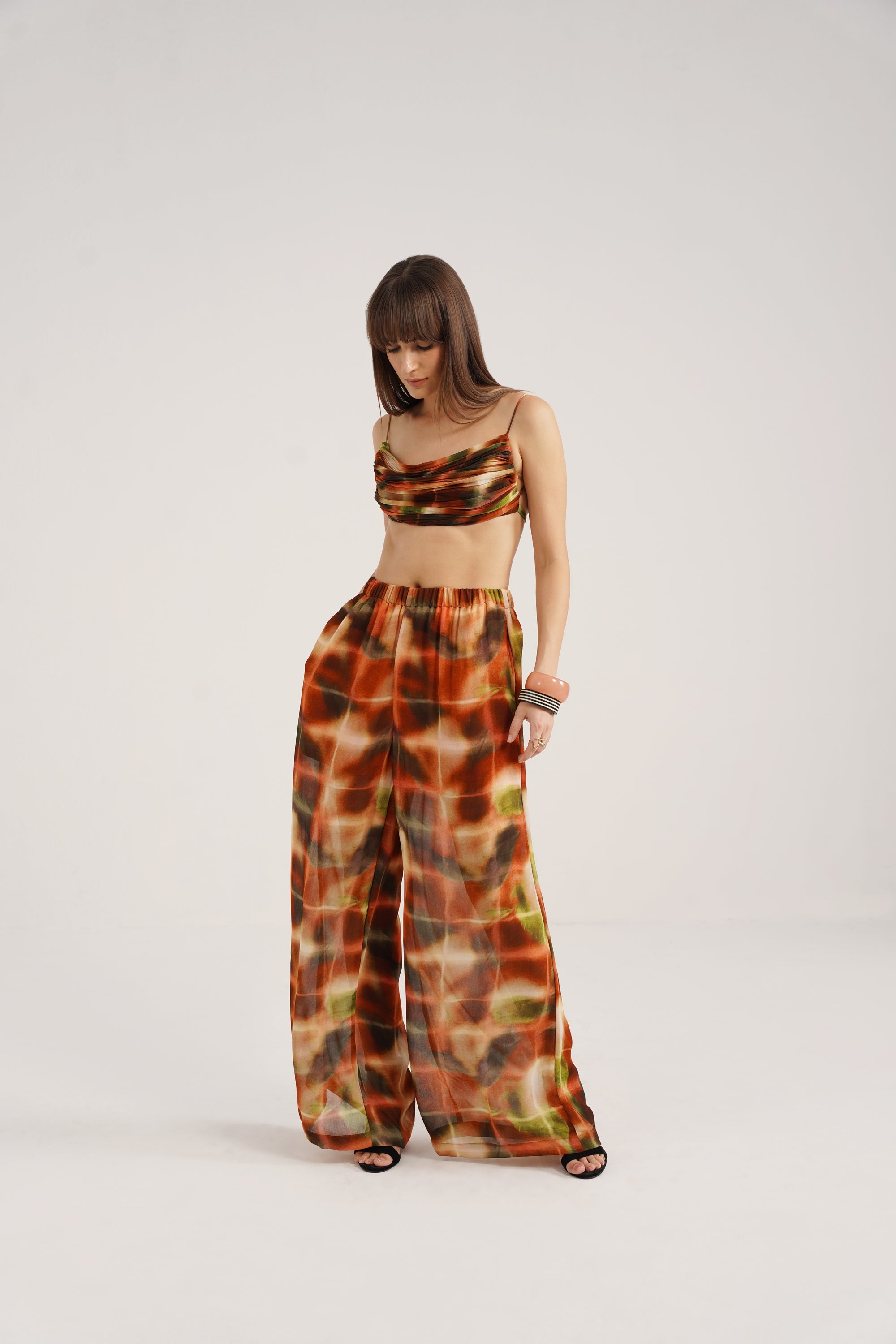 Hannah Lucid Rust Printed Georgette Cowl Top
