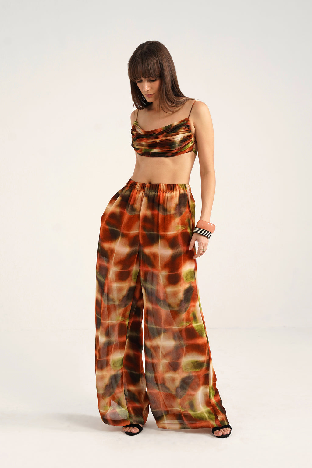 Ninon Lucid Rust Printed Flared Georgette Pants